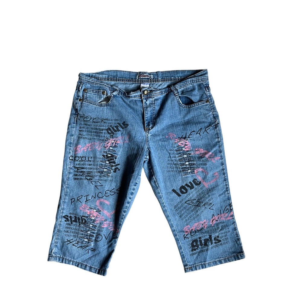Y2K Graphic Print Denim Capris Cybercore, Skater, Bratz Aesthetic Jeans Size 11
